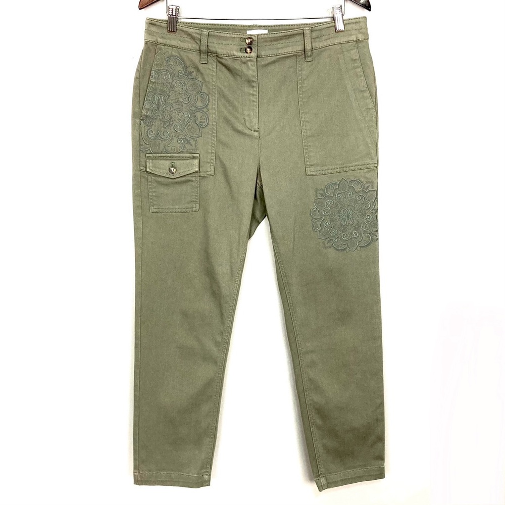 J. Jill Embroidered Utility Pants Women’s Sz 14 Petite Straight Leg Boho Mandala